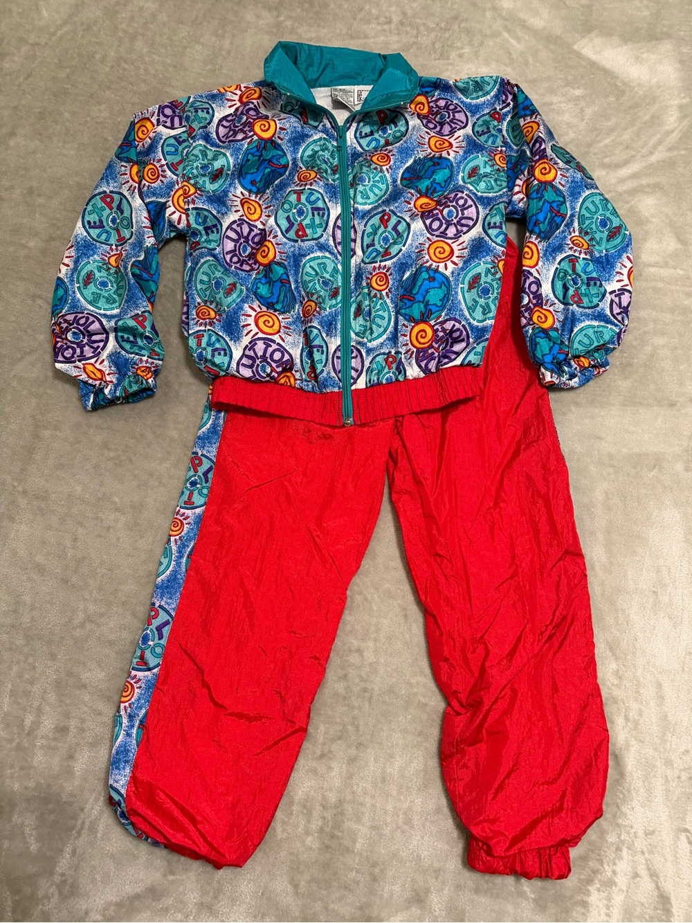 Vintage 90's JPI Company Graphic Tracksuit Set Bright Colorblock Windbreaker Set